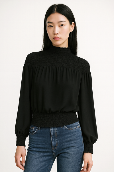 Smocked Shoulders Yoke Blouse