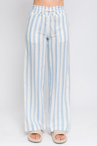 Pantalon Rayas Azul de Lino Mix