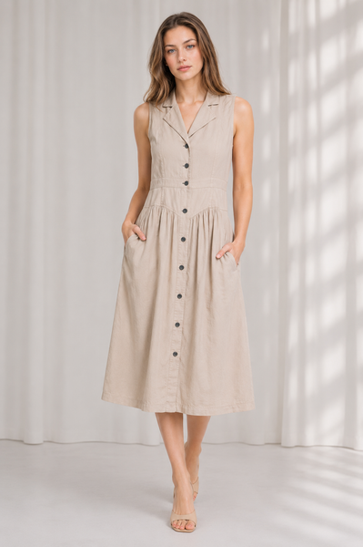 Vestido de Tencel Midi Cuello Camisero