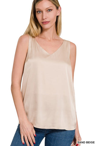 SATIN CHARMEUSE V-NECK CAMI TOP