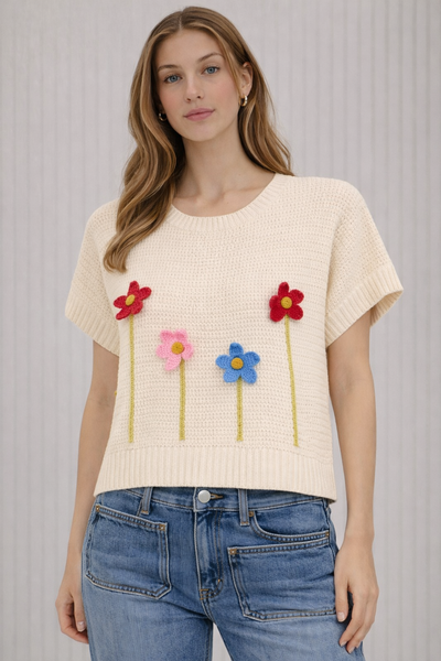 Crochet Floral Short Sleeve Top