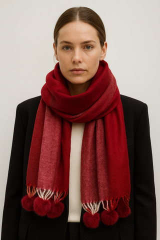 Ombre Soft Faux Fur Pom Poms Heavy Knit Scarf