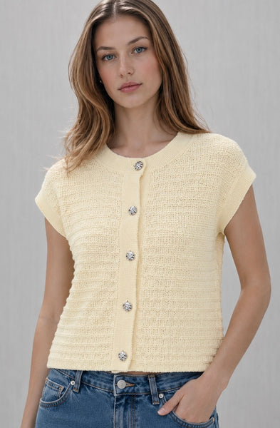 Cardigan Manga Corta de Punto con Botones