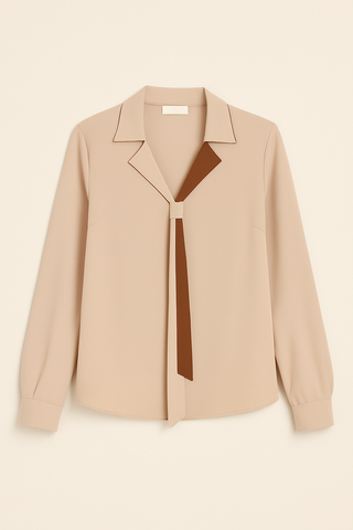 Contrast Tie Long Sleeve Blouse