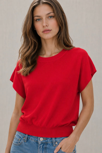 Knit Top Manga Corta Cuello Redondo