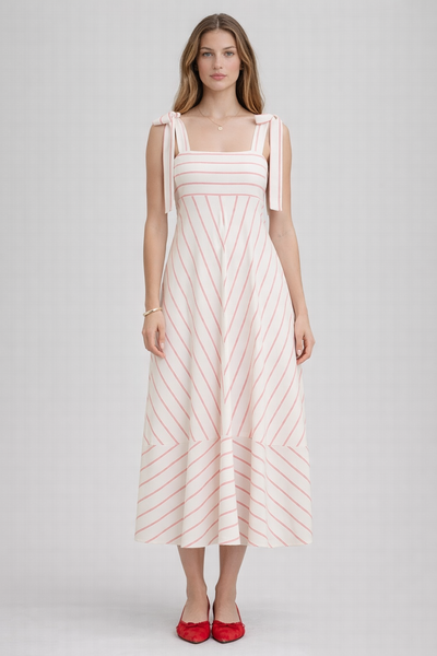 Linen Blend Stripe Empire Waist Midi Dress
