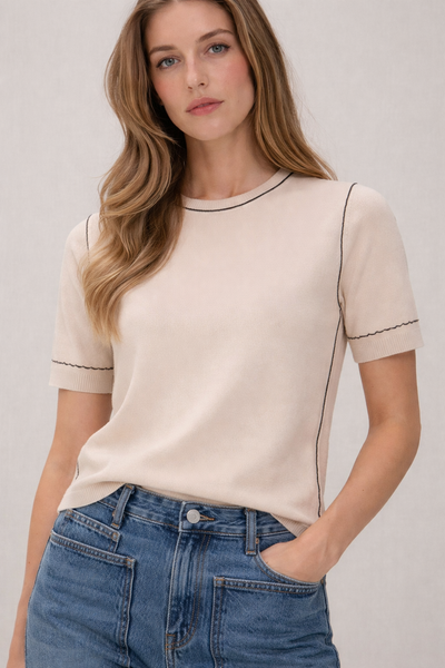 Short Slv Round Neck Knit Top