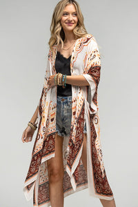 Clay Damask Floral Summer Kimono