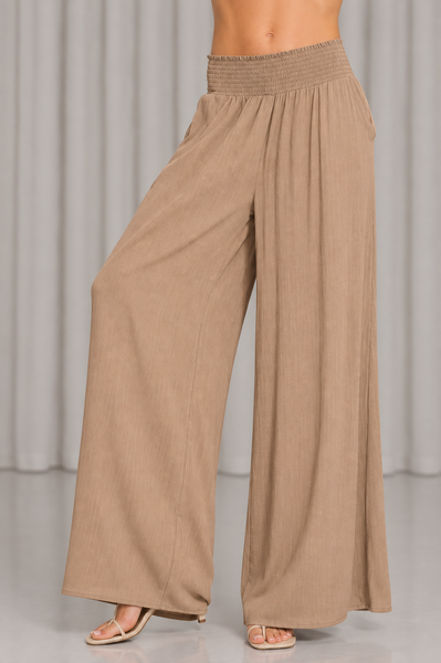 Pantalon Palazzo con Cintura Smock