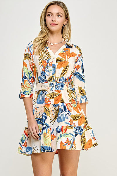 Vestido Tropical Manga 3/4 con Cinto