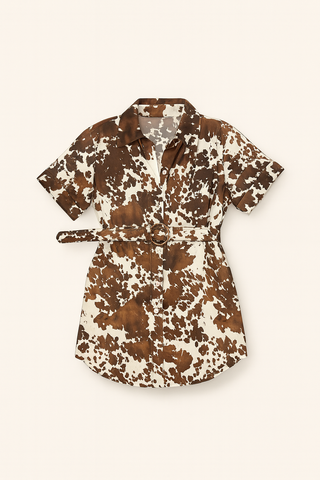 Vestido Camisero Western Animal Print con Cinto y Manga Corta