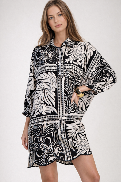 Marbled Bandanna Print Relaxed Fit Shirt Dress