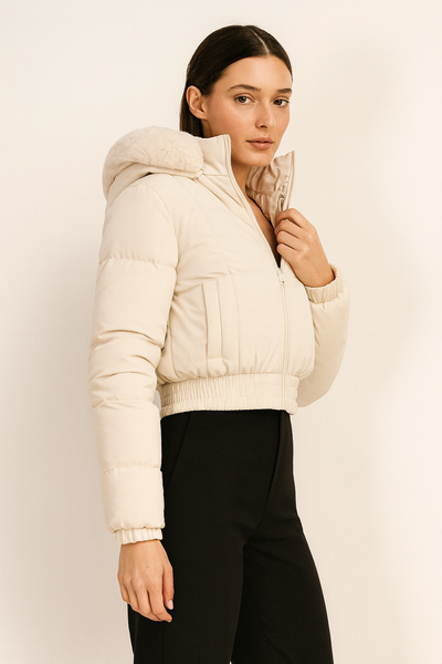 Faux Fur Hooded Crop Puffer Jacket