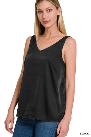 SATIN CHARMEUSE V-NECK CAMI TOP