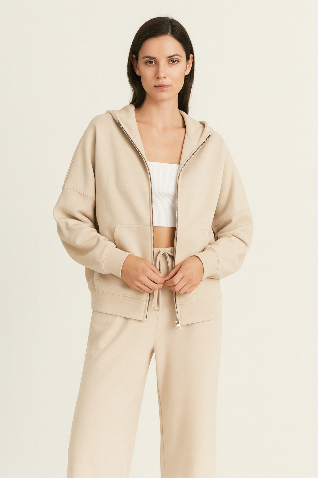 Soft Modal Scuba Mix High Neck Zip-up Jacket