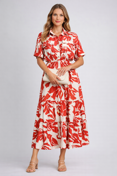 Spring Flowers Button Down Midi Dress