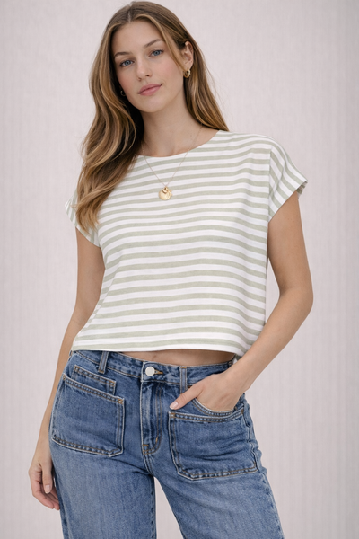 Stripe Boat Neck Boxy Crop Top