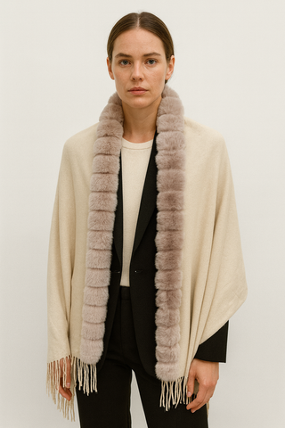 Soft Faux Fur Trim Knit Shawl