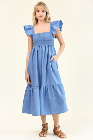 Vestido Smocked Flutter Sleeve