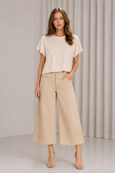Soft Denim Gaucho Cropped Jeans Tiro Alto