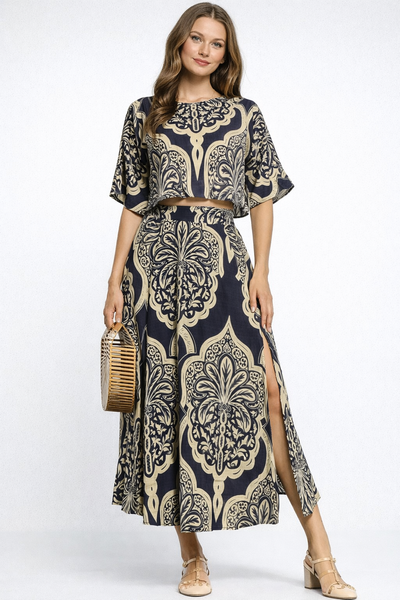 Royal Set Top + Flared Midi Skirt