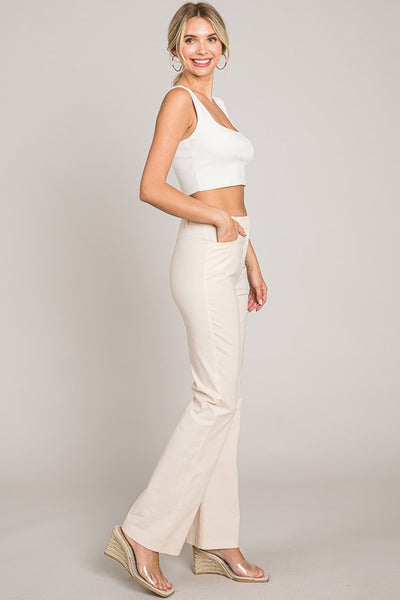 Stretch Linen Flared Trousers Pants