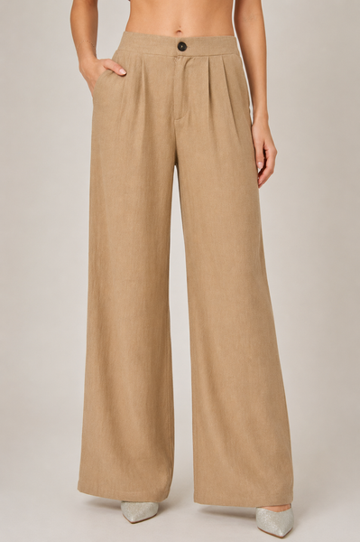 Pantalón Efecto Lino Tiro Alto Pierna Ancha
