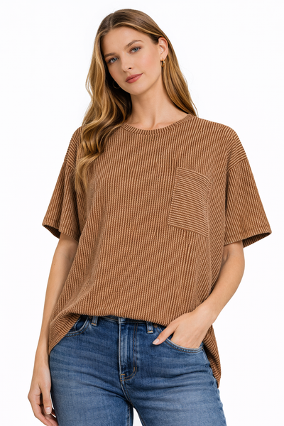 Soft Short Sleeve Ribbed T- Shirt