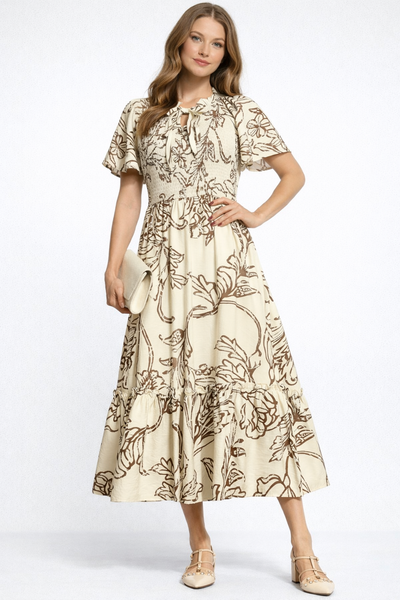 Vines Smocked Top Midi Dress
