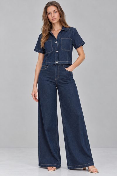 Conjunto Denim de Algodon Manga Corta