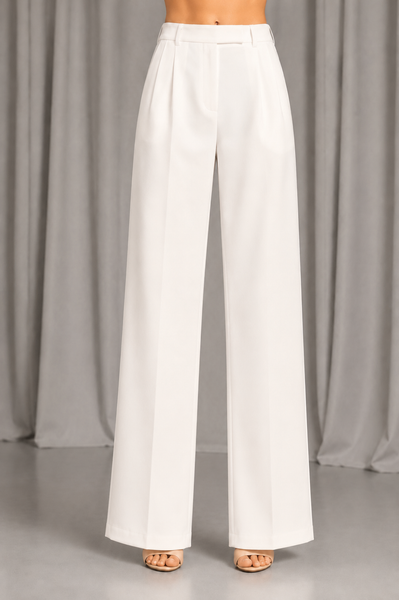 Pantalón Wide Leg Twill Cintura Media