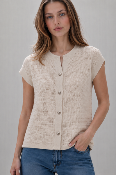Cardigan Manga Corta de Punto con Botones