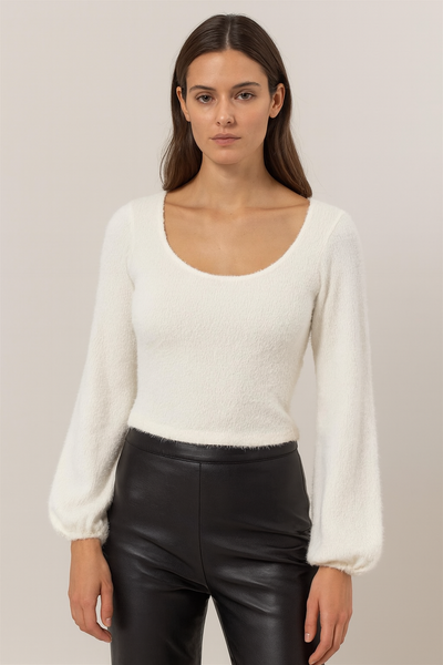 Fuzzy Scoop Neck Knit Top