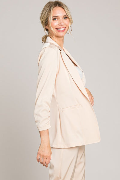 Satin Ruched Cuff Blazer Jacket