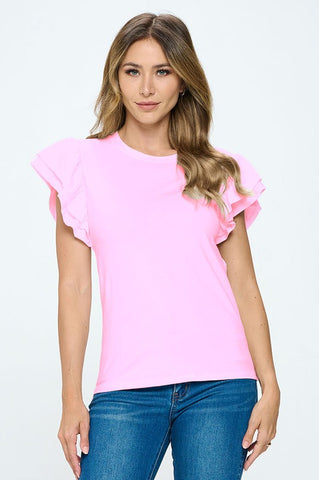 T-Shirt Stretch con Manga Ruffles