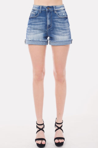 Stretchy Cuffed Denim Shorts