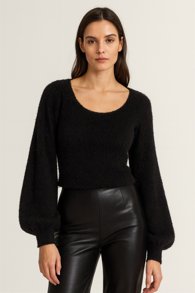 Fuzzy Scoop Neck Knit Top