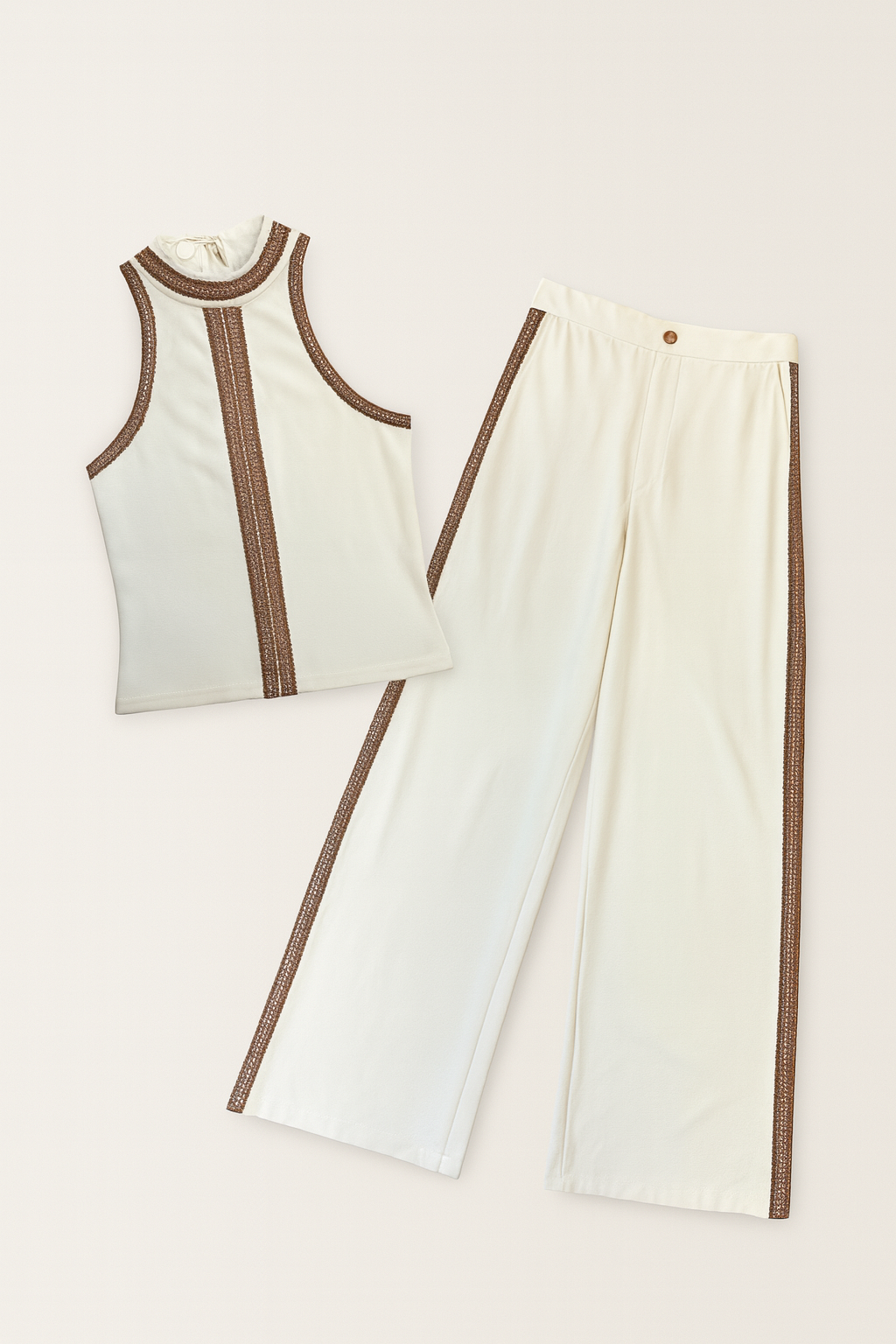 Pantalon WideLeg Con Trenza de Piel en Costados