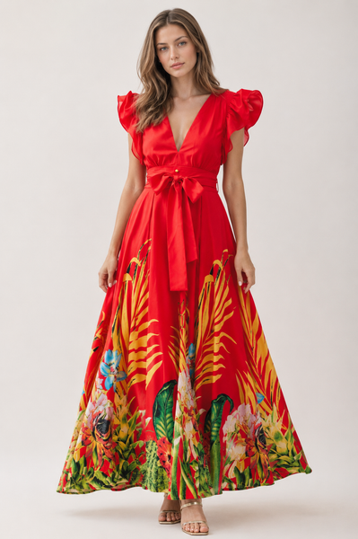 Vestido Maxi con Botones y Estampado Botánico