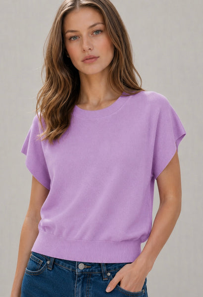 Knit Top Manga Corta Cuello Redondo