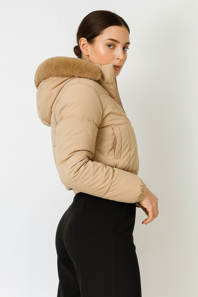 Faux Fur Hooded Crop Puffer Jacket