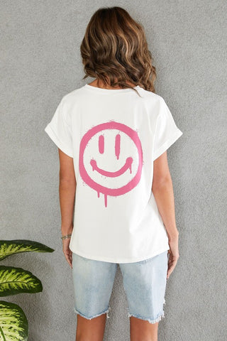 Happy Face Crew Neck Oversized Tee