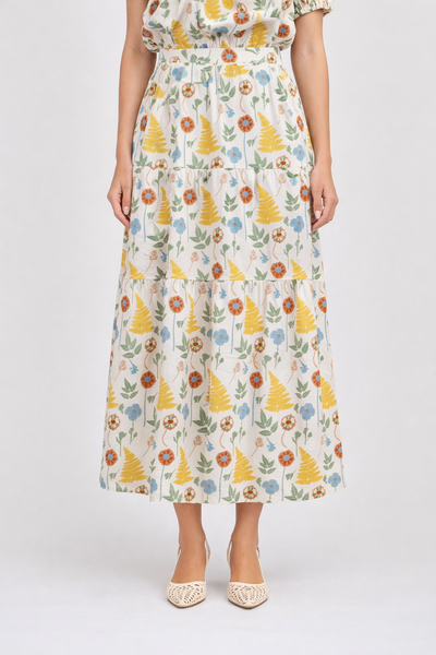 Vines Long Elastic Waistband Skirt