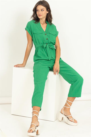 Kelly Green Belted Jumpsuit