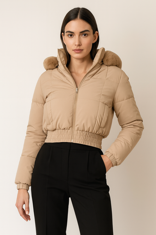 Faux Fur Hooded Crop Puffer Jacket