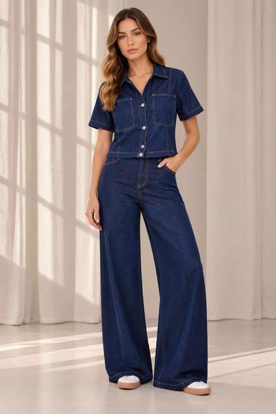 Conjunto Denim de Algodon Manga Corta