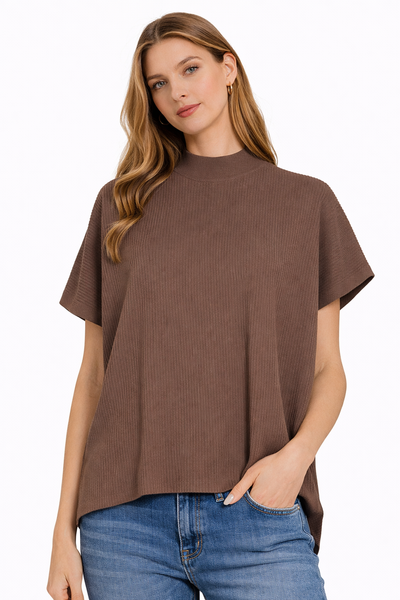 Knit Mock Neck Short Sleeve Boxy Top