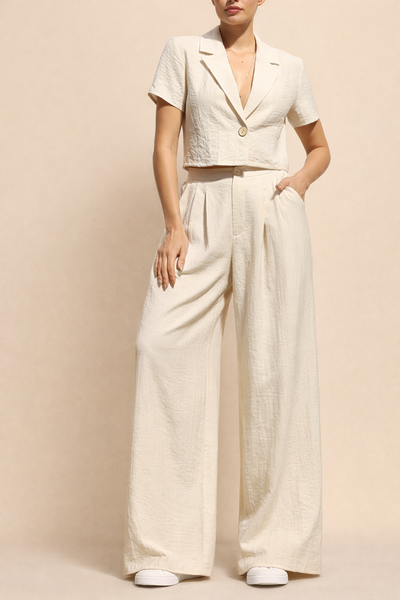 Linen Mix Wideleg Pleats Pants