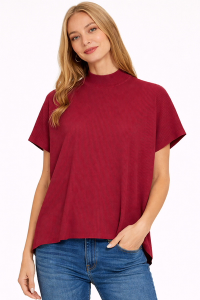 Knit Mock Neck Short Sleeve Boxy Top
