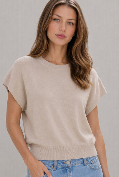 Knit Top Manga Corta Cuello Redondo